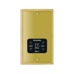 Wickes Dual Voltage Shaver Socket 2 Gang Georgian Brass Rais