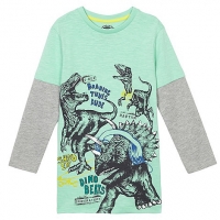 Debenhams Bluezoo Boys green dinosaur print mock sleeve t-shirt