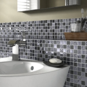 Wickes Black Gloss Stone Mix Mosaic Tile Sheet 300x300mm Sto