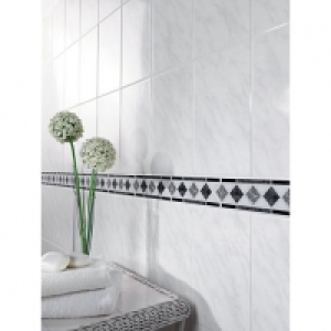 Wickes Carrara Grey & White Gloss Ceramic Wall Tile 297 x 19