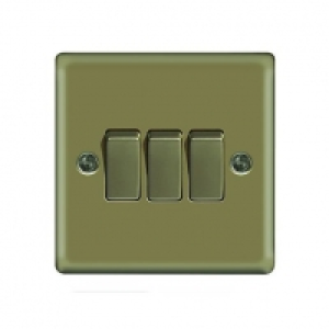 Wickes 10A Light Switch 3 Gang 2 Way Pearl Nickel Raised Pla