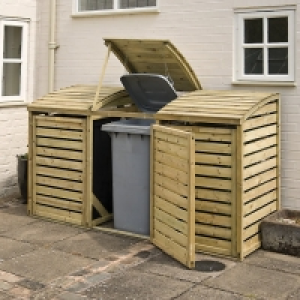Rowlinson Triple Bin Store Natural Timber
