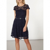 Debenhams Dorothy Perkins Navy belted lace fit and flare dress