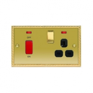 Wickes 45A Cooker Switch & 13A Socket Polished Georgian Bras