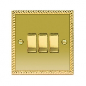 Wickes 10A Light Switch 3 Gang 2 Way Polished Georgian Brass