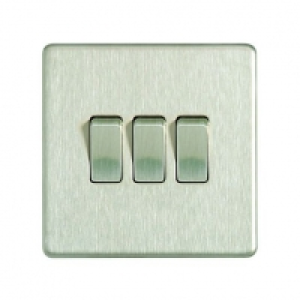 Wickes 10A Light Switch 3 Gang 2 Way Brushed Steel Screwless £17.99