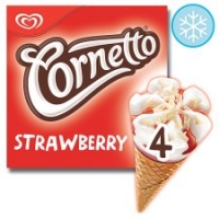 Tesco  Cornetto Strawberry Ice Cream Cone 4 X 90Ml