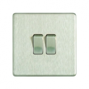 Wickes 10A Light Switch 2 Gang 2 Way Brushed Steel Screwless £14.49