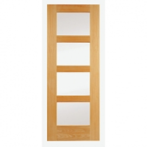 Wickes Marlow Internal Oak Veneer Door Clear Glazed 4 Panel