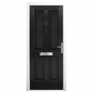 Wickes London Composite Door Black 4 Panel 2100 x 880mm Left