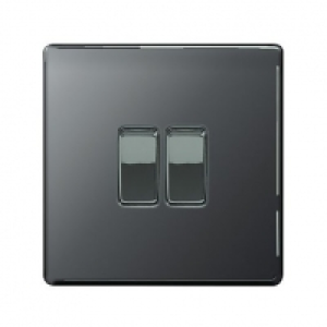 Wickes  Wickes 10A Light Switch 2 Gang 2 Way Black Nickel Screwless 