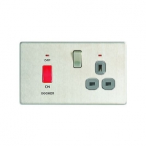 Wickes  Wickes 45A Cooker Switch & 13A Socket Brushed Steel Screwles