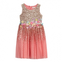 Debenhams Rjr.john Rocha Girls gold and pink sequinned flower embellished dress