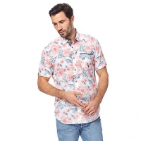 Debenhams Mantaray Pink textured tropical flower short sleeved shirt