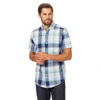 Debenhams Maine New England Blue checked linen blend short sleeve shirt
