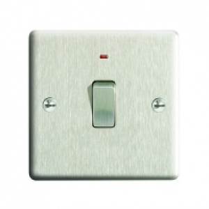 Wickes 20A Light Switch + LED 1 Gang Brushed Steel Raised Pl