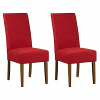 Debenhams Debenhams Pair of red fabric Parsons dining chairs with dark wood le