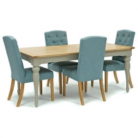 Debenhams Willis & Gambier Oak and painted Worcester large extending table and 4 blue