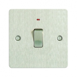 Wickes 20A Light Switch + LED 1 Gang Brushed Steel Ultra Fla