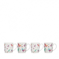 Debenhams Home Collection Set of four bird print fine china mugs