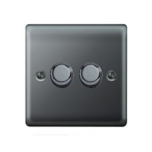 Wickes  Wickes Dimmer Switch 2 Gang 2 Way 400W Black Nickel Raised P