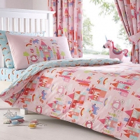 Debenhams Bluezoo Kids pink Castle And Unicorns duvet cover and pillow case