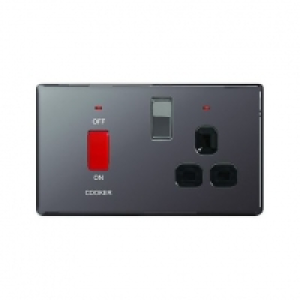 Wickes 45A Cooker Switch & 13A Socket Black Nickel Screwless