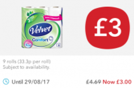 Velvet Comfort Toilet Tissue £3.00
