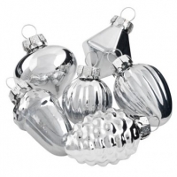 Poundland  Small Silver Assorted Shape Glass Baubles 9 Pack