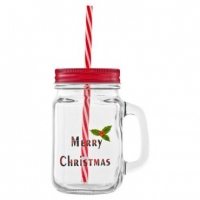 Poundland  Mason Jar With Straw - Merry Christmas