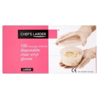 Makro  Chefs Larder 100 Disposable Clear Vinyl Gloves Large