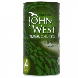 JOHN WEST TUNA CHUNKS IN SPRING WATER 4 PACK £2.89