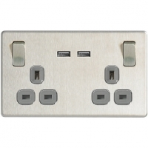 Wickes 13A Switched Socket + USB Charger 2 Gang Brushed Scre £23.99