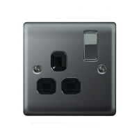 Wickes  Wickes 13A Switched Socket 1 Gang Black Nickel Raised Plate