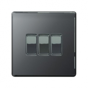 Wickes  Wickes 10A Light Switch 3 Gang 2 Way Black Nickel Screwless 