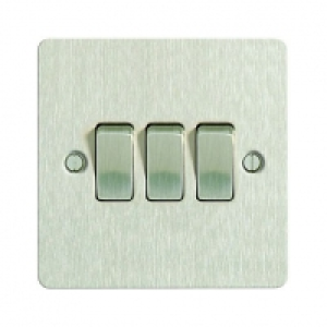 Wickes  Wickes 10A Light Switch 3 Gang 2 Way Brushed Steel Ultra Fla