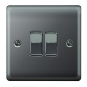 10AX Light Switch 2 Gang 2 Way Black Nickel Raised Plate £8.49
