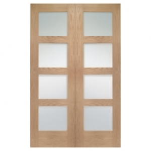 Wickes Marlow Glazed Internal Rebated Oak Veneer Door Pair 1