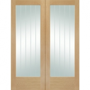 XL Suffolk Internal Oak Veneer Door Pair with Clear Etched G