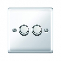 Wickes  Wickes Dimmer Switch 2 Gang 2 Way 400W Polished Chrome Raise