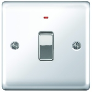 20A Light Switch + LED 1 Gang Polished Chrome Raised Plate