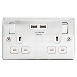 Wickes Polished Silver Raised 13 Ampmp 2 Gang Switched Socke