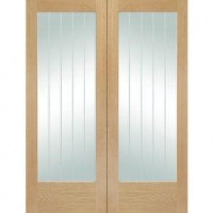 XL Suffolk Internal Oak Veneer Door Pair with Clear Etched G