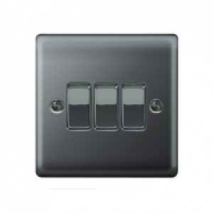 Wickes  Wickes 10A Light Switch 3 Gang 2 Way Black Nickel Raised Pla