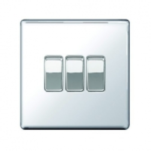 Wickes  Wickes 10A Light Switch 3 Gang 2 Way Polished Chrome Screwle