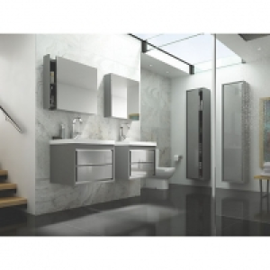Wickes Novellara Mirror Wall Unit with Storage Gloss Grey 90