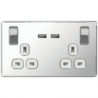 Wickes  Wickes 13A Switched Socket + USB Charger 2 Gang Polished Sil