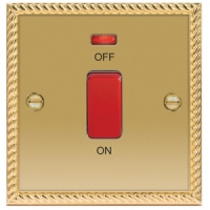 Wickes 45A Cooker Switch 1 Gang Georgian Brass Raised Plate £15.49