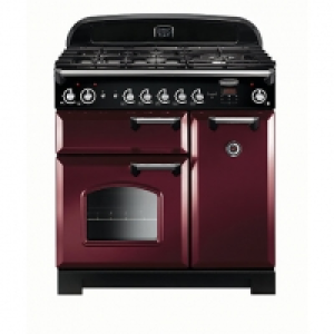 Rangemaster Classic 90 Nat Gas Cranberry Chrome Trim