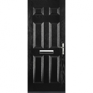 Euramax 6 Panel Black Left Hand Composite Door 840mm x 2100m